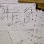 All of my cabinet designs start with hand drawn plans, usually on Veritas grid paper.   This ALWAYS morphs into a more refined design, but is sufficient to get plywood from HomeDepot.